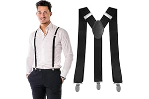 Eurtes Szelki dla mężczyzn, szelki męskie bardzo mocne, długie w kształcie litery Y z szerokimi bardzo mocnymi klipsami, regulowane i elastyczne szelki w jednym rozmiarze dla mężczyzn i kobiet