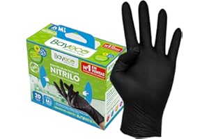 Bayeco - Gants à usage unique en nitrile - Couleur noire - Ambidextres - Doigts texturés pour une meilleure prise en main - Finition bordure enroulée - Pack distributeur de 20 unités - Taille M