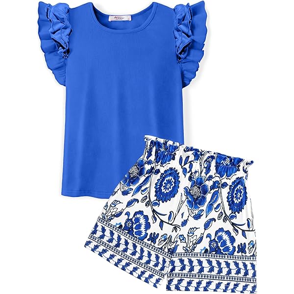 PATPAT kledingsets meisjeskleding zomer, vierkante halslijn pof korte mouw T -shirt kinderen meisjes, gestreepte broek meisjes kinderjurken set, verjaardagsfeestje tieneroutfits 3-12 jaar