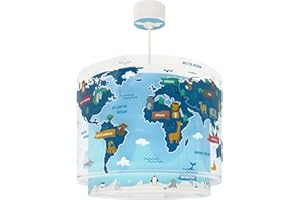 Dalber Lustre Chambre Lampe Suspension Enfand Kids World Carte Monde Planète, 40672, E27