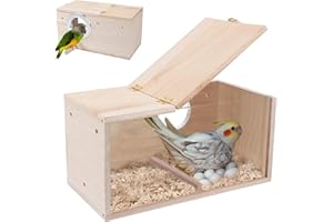 Bebochoi Caja De Cría De Pájaros Diseño Transparente Caja de Nido de Pájaros de Madera Nido cría para Aves Natural Ventana de Visión Clara de Loro para Agapornis, Loros de Cacatúas, 34 x 17 x 19 cm