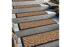 Aucuda 6er Set Stufenmatte Außen aus Gummi, 76 x 22 cm Wetterfeste & rutschfeste Treppenstufen Matten, Anti-Rutsch Wärmedämmung Gummimatten für Outdoor, Herbst Antirutschmatten Gelbe Treppenmatte.