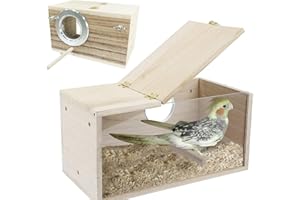 Losxuido Massivholz Papagei Zucht Box Wellensittich Holz Zuchtbox Vogelzuchtbox Wellensittichhaus Sittich Nistkasten Vogelhaus für Wellensittich Exoten Papagei Sittich (Sichtbar)