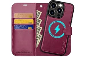 OCASE iPhone 15 Pro Max Hülle(2in1) Leder Stoßfestes Case [Abnehmbare magnetische Hülle] [Kabelloses Laden] [Kartenfach] Handyhülle RFID Schutzhülle Etui Klapphülle Burgundy 6,7 Zoll