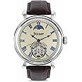 Stauer Copernicus Open Heart Automatic Watch for Men – 42mm Case, Guilloché Face and Blue Roman Numeral Hands, Sun-Moon Dial and Brown Leather Strap