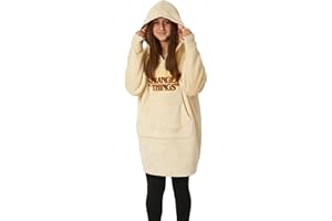Stranger Things Kids Wearable Blanket Hoodie | Boys & Girls Oversized Cream OR Black Hooded Fleece Loungewear | Sleepwear Netflix Series Merchandise Gift