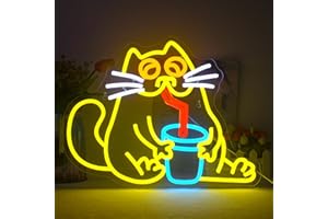LUCUNSTAR Neonowy szyld z motywem kota, zwierzęcy, dekoracja ścienna, kot, neonowe światło z zasilaniem USB, do salonu, sypialni, pokoju dziecięcego
