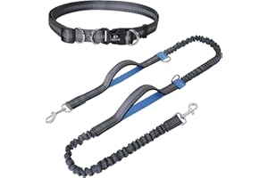 Snocyo Guinzaglio da Jogging per Cani di Taglia Media e Grande, Elastico e Riflettente, Guinzaglio Retrattile con Doppio Manico e Cintura in Vita