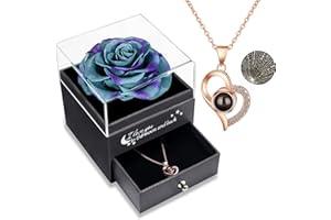 YAMONIC Vera Rosa eterna con Ti Amo Confezione Regalo Collana per San Valentino Festa della Mamma Anniversario Matrimonio Regali romantici per lei