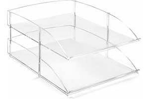 OSCO Przezroczysta akrylowa taca na podwójne litery | 2 tace i podnóżki w zestawie | A4 | Możliwość układania w stos, organizer na dokumenty | przechowywanie papieru | Sorter dokumentów biurkowych |