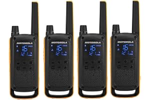 Solutions - T82 Extreme Quad Set, Walkie Talkie Talkabout, 4-enheters handhållen radio, UHF, Svart och Gul, Upp till 10 km räckvidd, Enkel ihopkoppling, LED-ficklampa