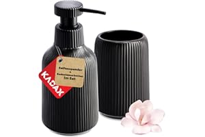 Akcesoria łazienkowe Kadax, zestaw łazienkowy wykonany z ceramiki, kubka łazienki, dozownika mydła, zestawu akcesoriów łazienkowych, zestawu sprzętu łazienkowego (czarny, 2)