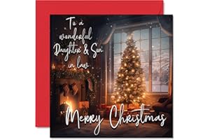STUFF4 Traditional Happy Christmas Card for Daughter & Son in Law - Merry Christmas to Daughter & Son in Law - Happy Xmas Christmas Card From Mum Dad, 145mm x 145mm Single Seasonal Greeting Cards Gift