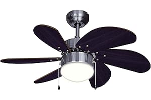 Bestron Ceiling Fan with Lighting, 3 Speed Levels & Large Wingspan Diameter of 75 cm, Includes Summer/Winter Function, 50 W, DC30BC, Colour: Oak / Brown