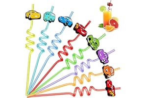 WELLXUNK Cannucce Auto, 8 Pezzi Cannucce Riccia Auto, cannucce Straws Ricurve Riutilizzabili per Ragazzi e Ragazze, per Latte, Succhi di Frutta, Cocktail, Riunioni Famiglia, Feste di Compleanno