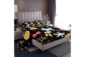 Loussiesd Astronaut Rocket Bed Sheets Outer Space Sheet Set for Kids Boy Galaxy Cosmonaut Spaceman Bed Set Universe Planets Bedding Sheets Double Size