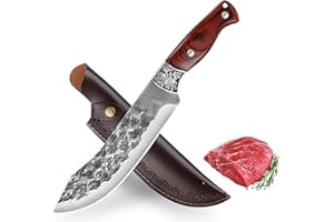 Fubinaty chef de cuisine couteau japonais main forgé couteau à désosser acier à haute teneur en carbone en plein air couteau de cuisine Full Tang chopping avec étui en cuir pour le camping BBQ
