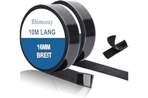 Rhimooay 10M Klettband Selbstklebend Extra Stark, Klettverschluss Selbstklebend für Stoff, Klett Klebeband Fliegengitter, Klett Selbstklebendes Klettband, Flauschband und Hakenband, 16mm Breit