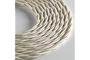 Klartext - Cavo Tessile Trecciato Lumière per Illuminazione, 3X0,75Mm, Avorio, 3Mt.|Attenzione: Cavo Terra Incluso! Massima Sicurezza Anti Scossa