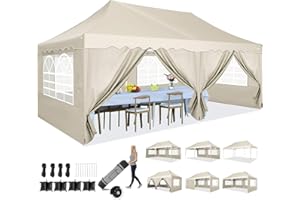 HOTEEL Gazebo Pop Up Gazebo Marquee with 6 Sides, Tall Spacious Outdoor Gazebo with Wheeled Bag & 4 Sandbags, Easy Setup for Wedding, Patio Events, Party,Waterproof and UV53+ Protection
