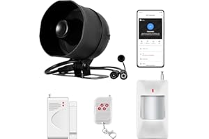 TOWODE WiFi Systeme Alarme Maison, Sirène Alarme Exterieure 115 DB, Capteur D'Alarme De Porte, Alarme Detecteur De Mouvement Et TéLéCommande(Noir)