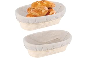 MEINDIN Lot de 2 paniers à pain ovales de 24 cm avec doublure en tissu de lin, pour boulangers professionnels et amateurs