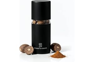 SCHMIDT & KRAMER Muskatnuss Mühle I hochwertige Muskatmühle aus Edelstahl mit Vorratsbehälter, scharfes Stahlmahlwerk, um frische Muskat-Aromen mühelos zu genießen (Mitternacht)