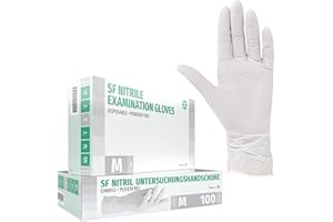 SF MEDICAL PRODUCTS GMBH SF Gants nitrile blancs M – 100 gants jetables, non poudrés, sans latex, résistants, pour la cuisine, l’usage médical, le ménage, la mécanique, le tatouage, la coiffure, l’usage alimentaire