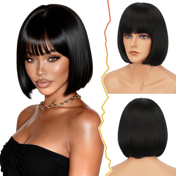 WIG ME UP Damenperücke Longbob - Kurz Schulterlang, Braun-rotbraun, Hitzebeständig