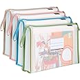 ELECDON 4 Pack A4 Plastic File Folder, Hanging File Folders, Envelopes Expanding File Wallet Document with Zipper and Label Pocket Tabs, File Pouch Wallet for Home Work, Office, School (4 Colors)