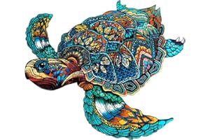 KAAYEE Puzzles en Bois, 301pcs Tortue Puzzle en Bois de Forme Animaux pour Adultes, Pièces de Puzzle en Bois de Tortue de Mer ​de Forme Unique Colorée, avec Boîte-Cadeau en Bois (Tortue de mer, L)