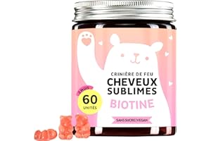 Gummies Biotine Ah-mazing Hair – Vitamines pour les Cheveux, la Peau et les Ongles – 5000 µg de Biotine, Zinc, Vitamines B6, B9, C, E – 60 Unités (2 Mois), Vegan, Sans Sucre, Bears with Benefits