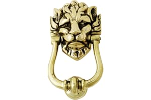 Castelion® Solid Brass Lion's Head Smooth Door Knocker – Large Number 10 Downing Street Smooth Lion Knocker 23cm (9")