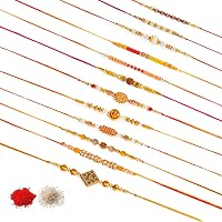 Kaameri Rakhi Multicolor Combo of 12 Dora Rakhi Set for Men with Roli Chawal Best Wishes