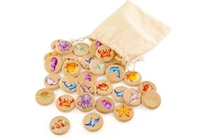 Ulanik Juego de Memoria a Juego 30 Piezas Juego de Mesa de Madera Edad 3+ Educación Preescolar (Criaturas Marinas)
