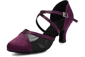 Uonpie Zapatos de Baile de Salón Punta Cerrada Satén Tacón Bajo Zapatos de Baile Latino Salsa de Entrenamiento para Mujer