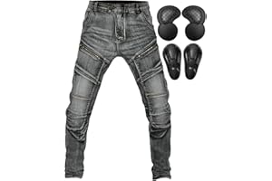 QIYUANT Homme Pantalon de Moto en Jean Stretch Anti-déchirure Vintage Pantalon de Protection avec Homologué Amovible Améliorée Protéger Pads pour Racing Vélo