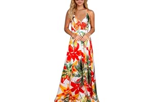 BUOYDM Vestiti Donna Estivi Lunghi Casual Eleganti Abiti Donna Scollo a V Senza Maniche Vestito Boho Fiore Stampato Maxi Lunga Sexy Vacanze Spiaggia