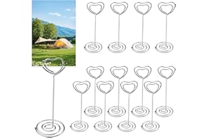 inodiref 12 Pieces Place Card Holders Photo Holders for Tables Heart Shape Table Number Holders Photo Clips Stand for Weddings Party Table Decoration (Silver)