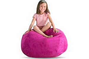 Creative QT Stuffed Animal Storage Bean Bag Chair - Stuff 'n Sit Organization for Kids Toy Storage - Large Size (33", Hot Pink Corduroy)
