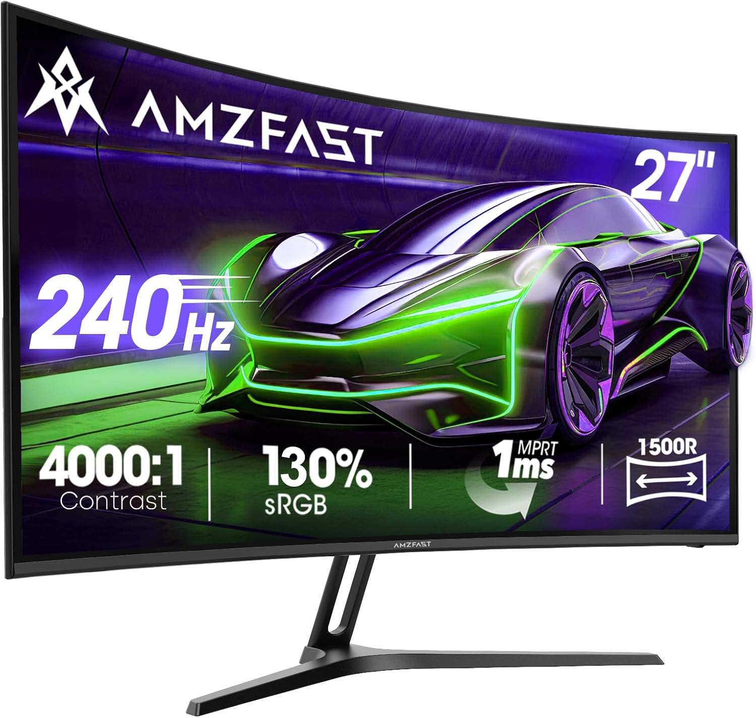 Amzfast 27 inch Curved Gaming Monitor, 240Hz, Full HD 1920x1080p, Fast VA 1500R, 1ms MPRT, 4000:1 Contrast, 130% sRGB, 95% DCI-P3, HDR, Adaptive-Sync, VESA 100X100, HDMI 2.0&DP 1.4 - AMZG27C1 Pro