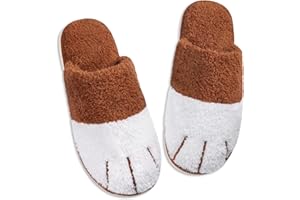 Wostock Zapatillas de Casa de Patas de Gato de Peluche para Mujeres Animales Cute Invierno Cálido Mousse de Memoria Suave Anti-Deslizante Cómoda para Chicas Huéspedes Interior Exterior