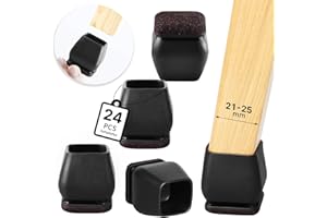 RCHYFEED Square Chair Leg Floor Protectors, 24Pcs Black Silicone Chair Leg Floor Protectors, 0.75-1.25 inch Chair Leg Caps, Furniture Cup with Felt Pads, No Scratches and No Noise（1"Square）