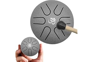 YEJAHY Tongue Drum Steel Tongue Drum 3 Zoll Stahlzungen 6 Töne Zungentrommel, Mini Pan Drum Handpan Instrument Schlagzeug mit Schlägeln Meditation Yoga Klangheilung(Grau)