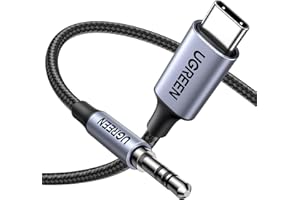 UGREEN 1M Câble USB C Jack 3.5mm TRS Stéréo Auxiliare Voiture Nylon Tressé Compatible avec iPhone 17 Pro Max Air 16 iPad Galaxy S25 S24 S23 A55 Pixel 9 8 7 Adaptateur Casque Type C Audio DAC (Gris)