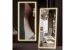 NEUWEABY Full Length Mirror with Lights, 165x60cm Full Body Mirror with Light, Lighted Floor Mirror, LED Full Length Mirrors Wall Mounted Dimming & 3 Color Lighting for Bedroom, White