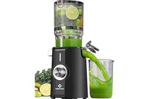 Sans Préparation Extracteur de Jus Vertical, Nettoyage Rapide Extracteur de Jus Lent, 115mm Machine a Jus de Fruit Extracteur Entiers, Facile à installer, LINKChef 1.2L, 200w, Noir