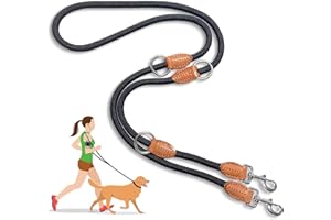 HEYDOGGY Multi-Function Hands Free Dog Lead (7ft) - Strong Dog Training Leads, 1.4cm Thick Nylon Double Dog Leads, [3 Adjustable Lengths] Walking Running Long Rope Leash for Small Medium Large Dogs Black, 1/2"
