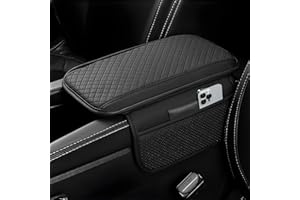 VBGURR Upgraded Car Armrest Cushion Universal Car Armrest Mats Wear-Resistant Pu Leather Auto Center Console Pad with 2 Side Storage Bags Car Armrest Cover Protection Middle Console Cover (Black)