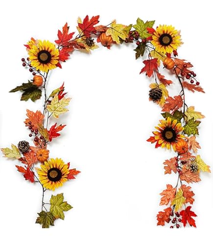 Herbst Girlande 180cm Mit Sonnenblumen - Deko Für Herbst, Thanksgiving Und Halloween
